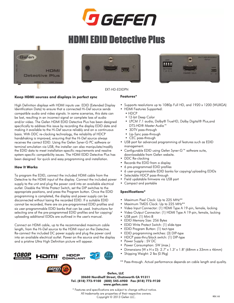 Página 1 del manual Folleto Gefen EXT-HD-EDIDPN