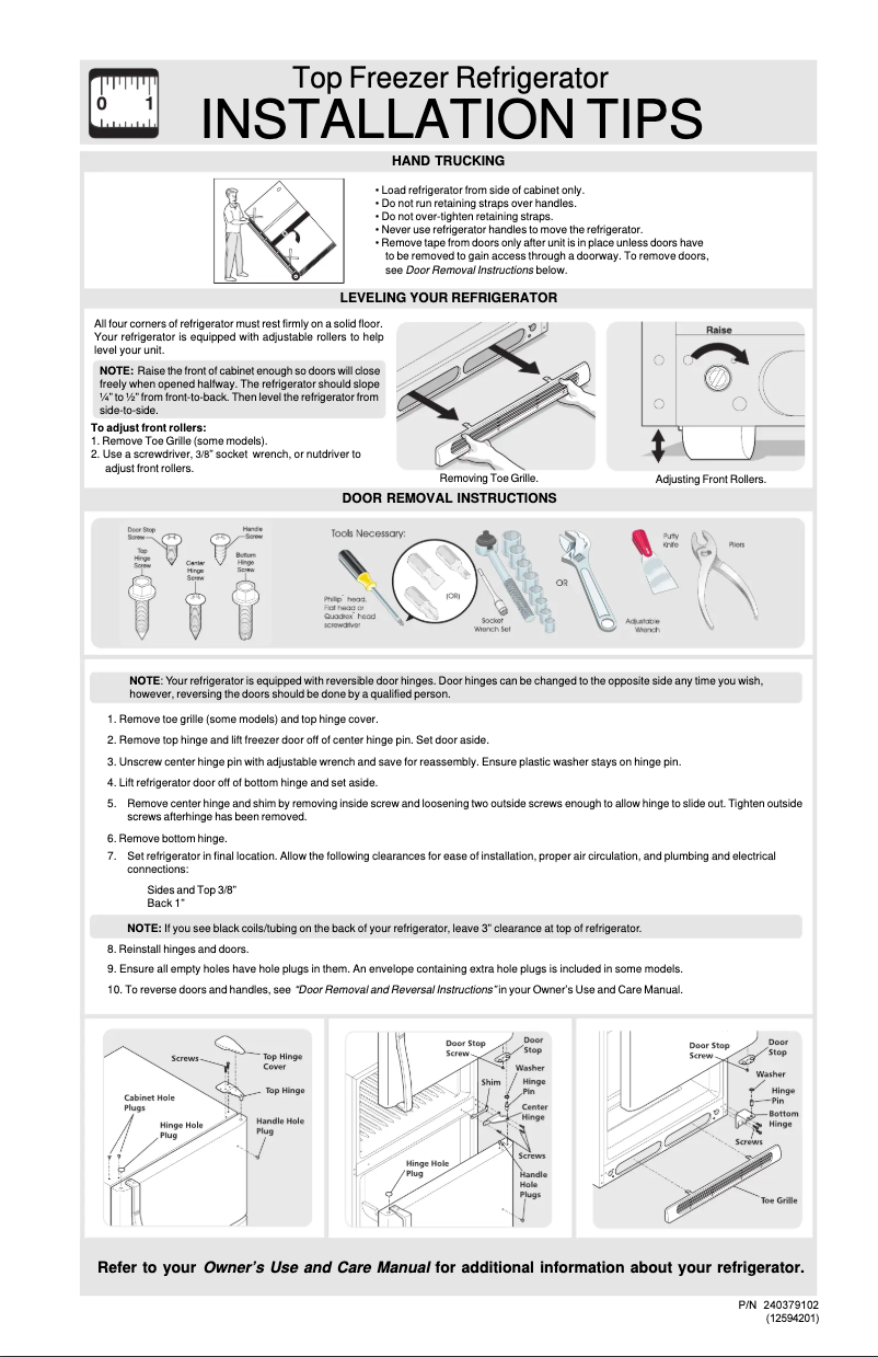 Page 1 de la notice Guide d'installation Frigidaire FRT18P6BSB