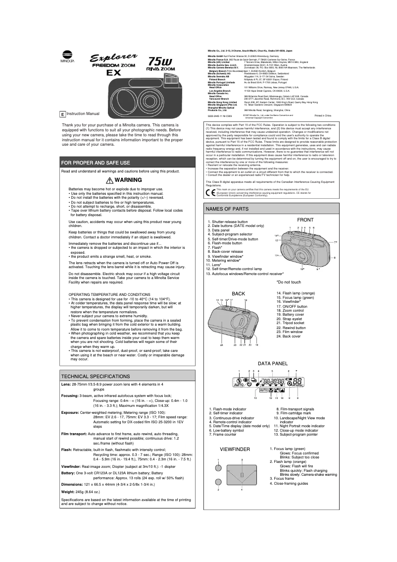 Page n°1 - Manuel utilisateur Konica Minolta Freedom Zoom Explorer EX
