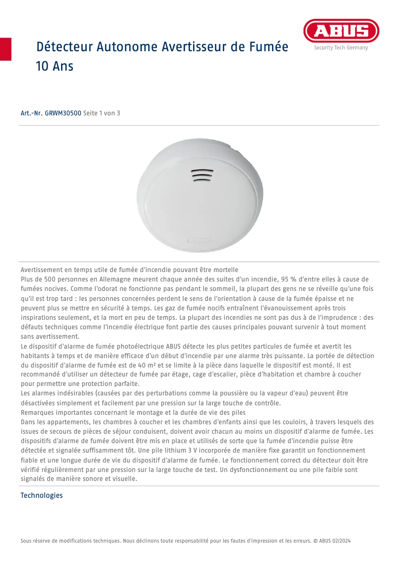 Image de la première page du manuel de l'appareil GRWM30500