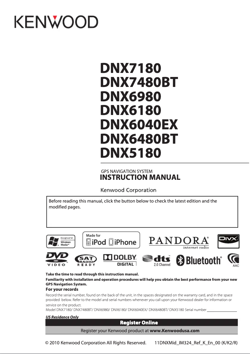 Page n°1 - Manuel utilisateur Kenwood DNX6180