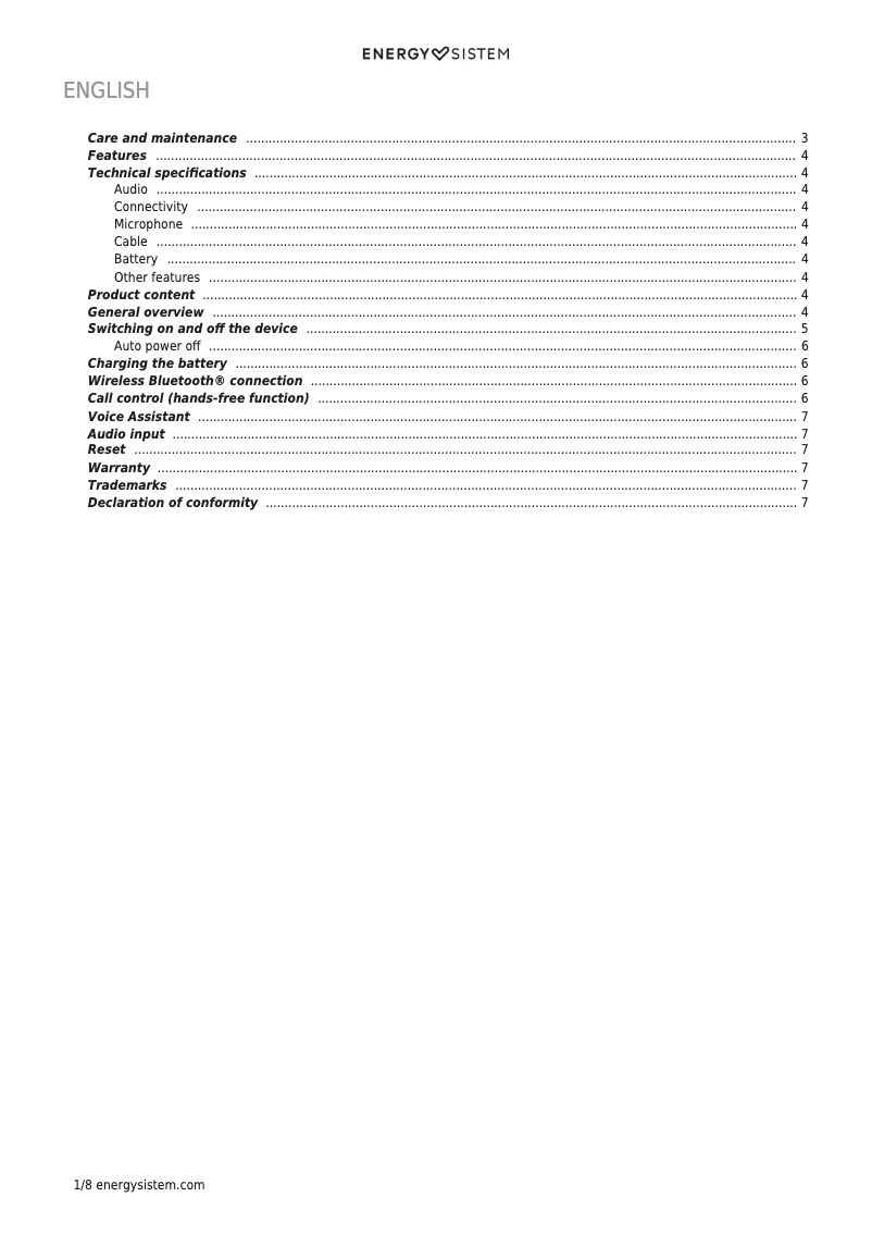 Page n°1 - Manuel utilisateur Energy Sistem Headphones Bluetooth Style 3