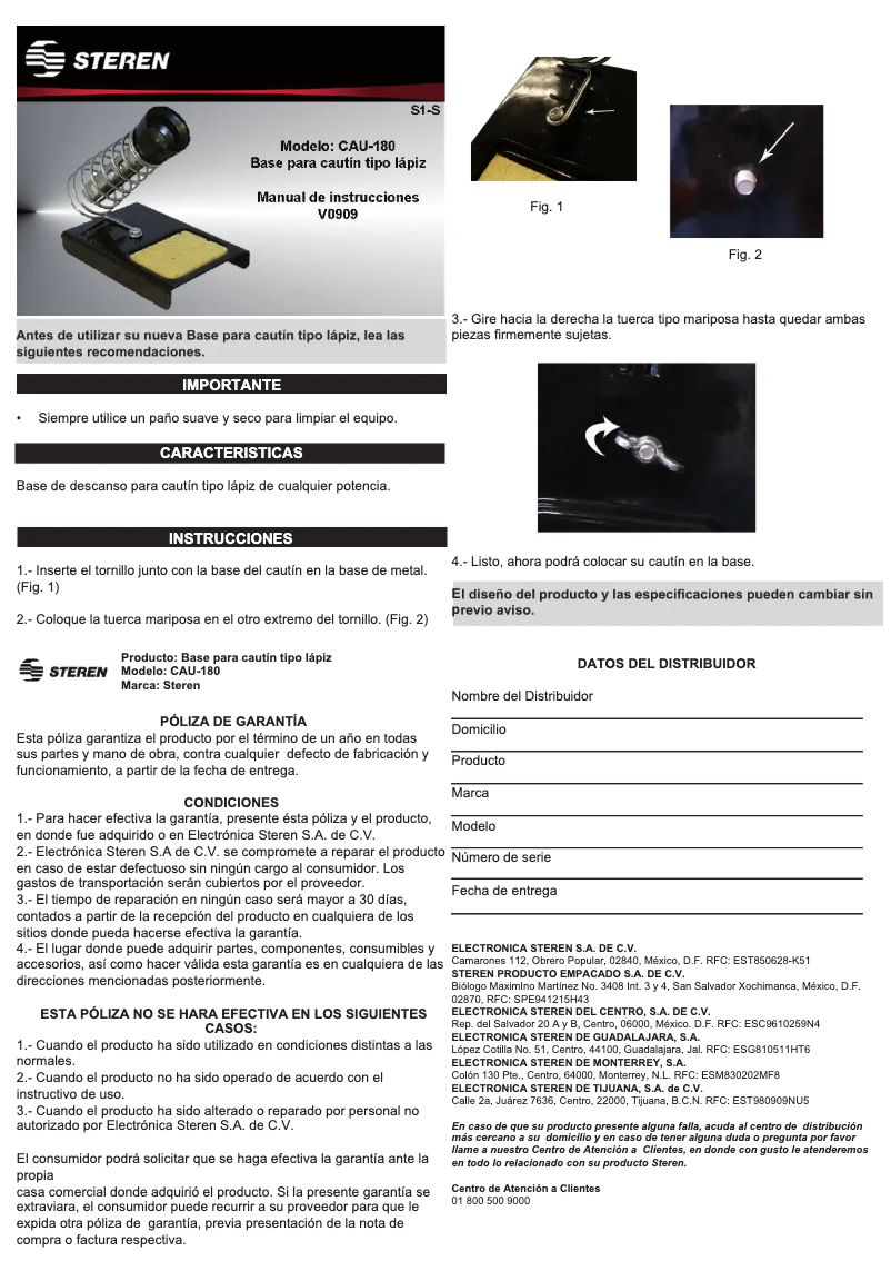 Page 1 de la notice Manuel utilisateur Steren CAU-180