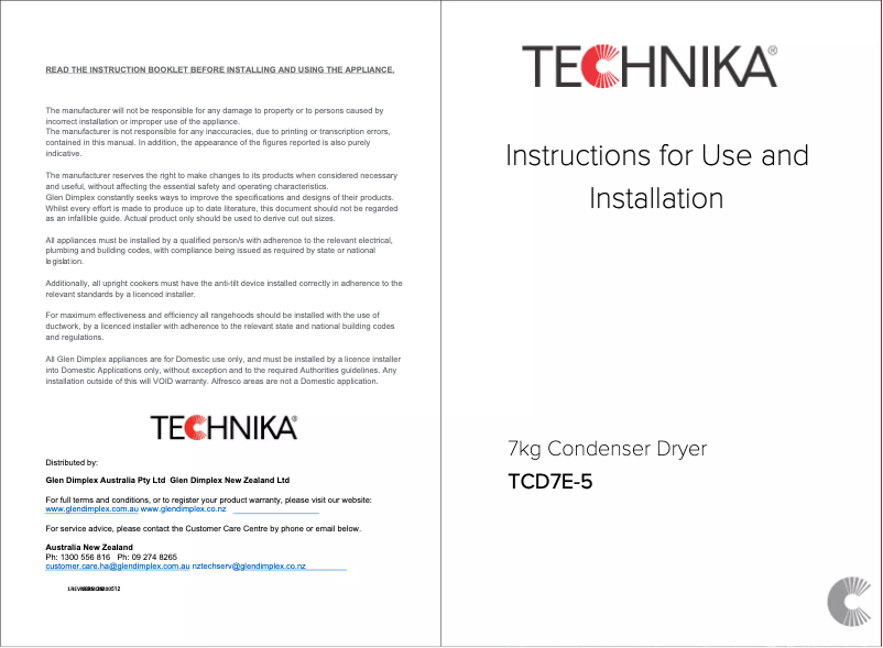 Page n°1 - Manuel utilisateur Technika TCD7E-5