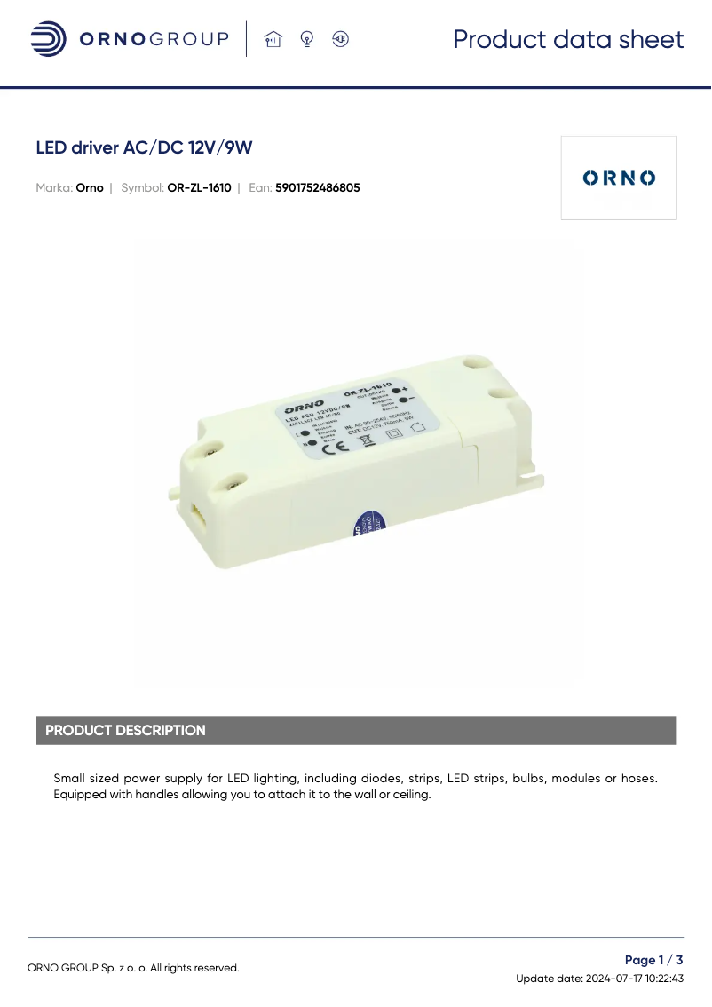 Image de la première page du manuel de l'appareil OR-ZL-1610