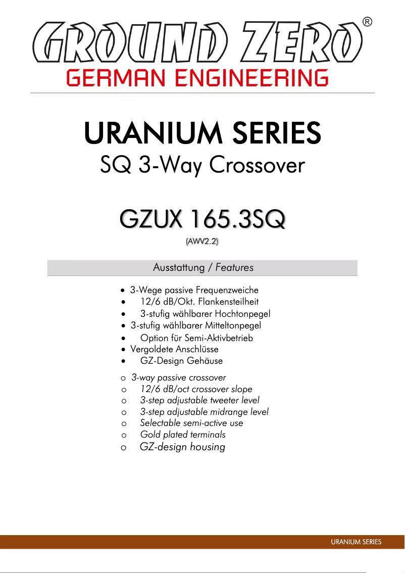 Page 1 de la notice Manuel utilisateur Ground Zero GZUX 165.3SQ