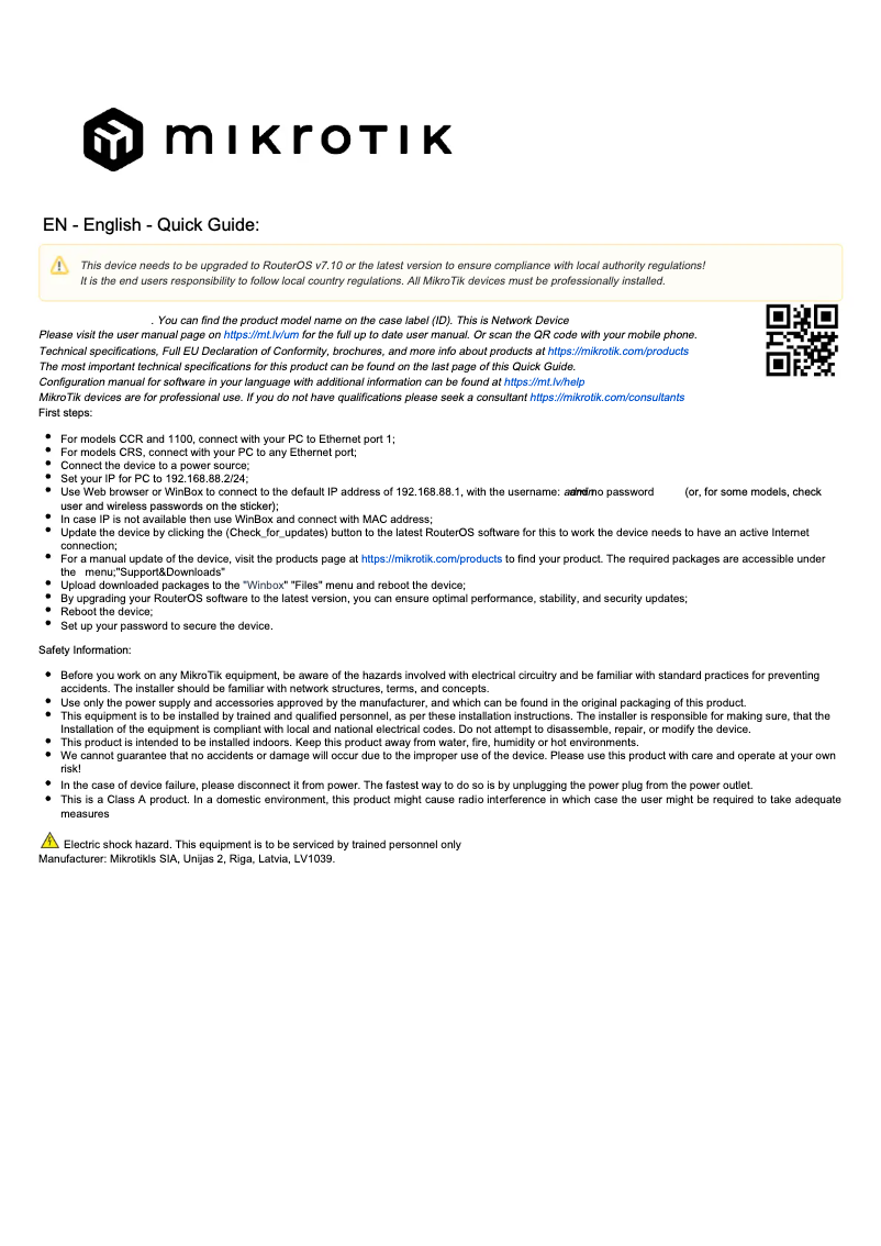 Página 1 del manual Manual de usuario Mikrotik CRS354-48P-4S+2Q+RM
