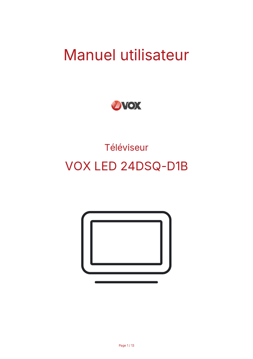 Page n°1 - Manuel utilisateur VOX LED 24DSQ-D1B