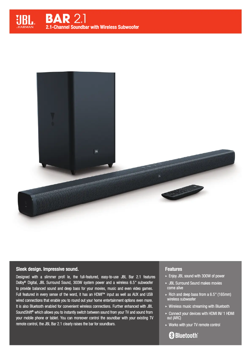 Page n°1 - Fiche technique JBL Bar 2.1