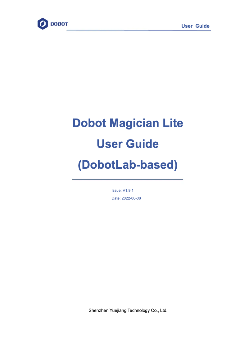 Page 1 de la notice Manuel utilisateur Dobot Magican Lite