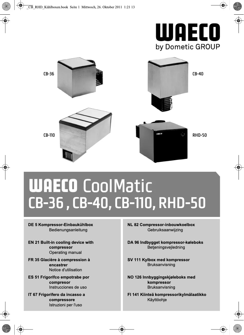 Page 1 de la notice Manuel utilisateur Waeco CoolMatic RHD 50