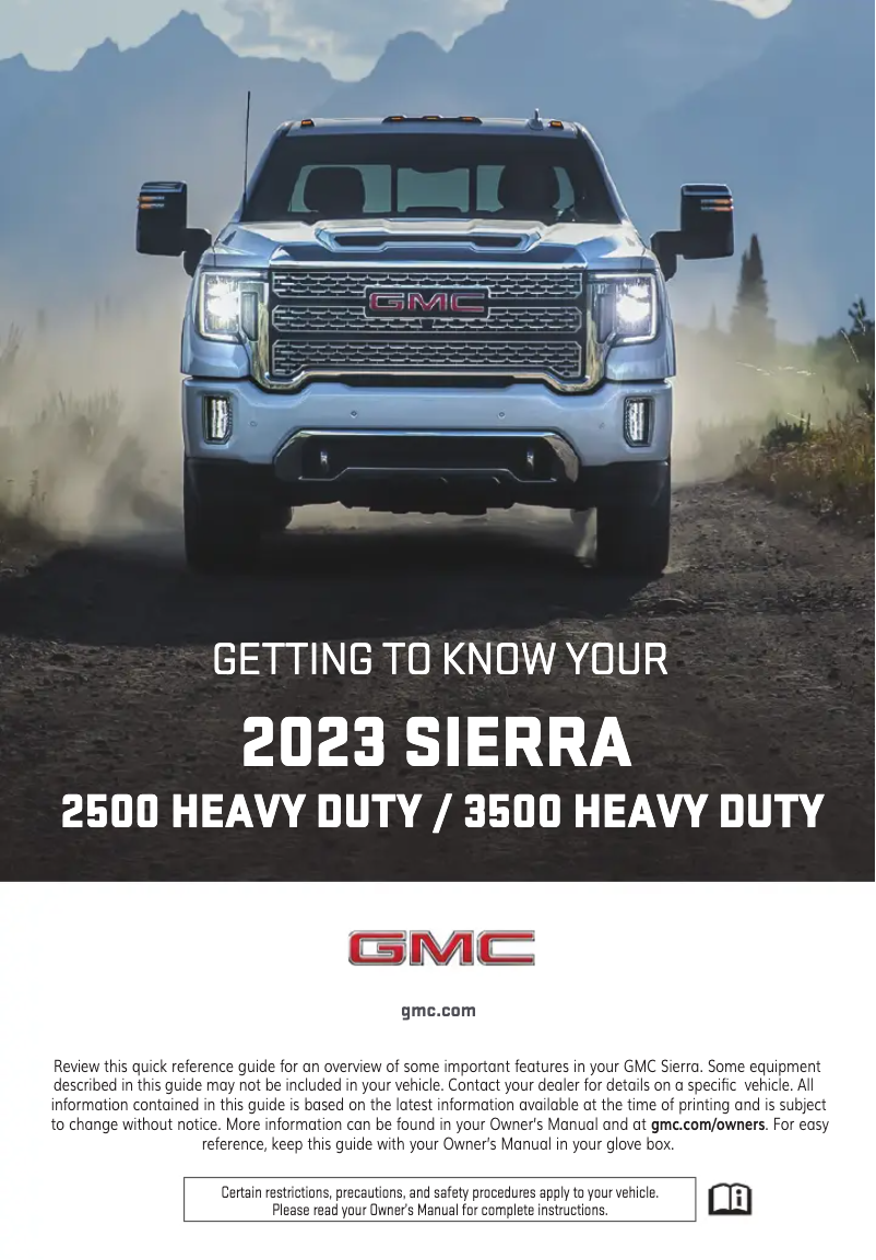 Page 1 de la notice Guide de démarrage rapide GMC Sierra HD (2023)
