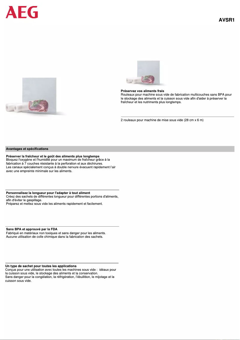 Page 1 de la notice Manuel utilisateur AEG AVSR1