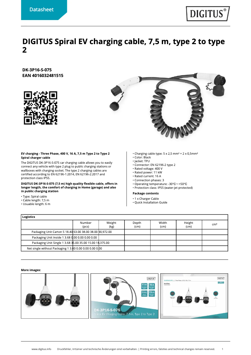 Page n°1 - Fiche technique Digitus DK-3P16-S-075