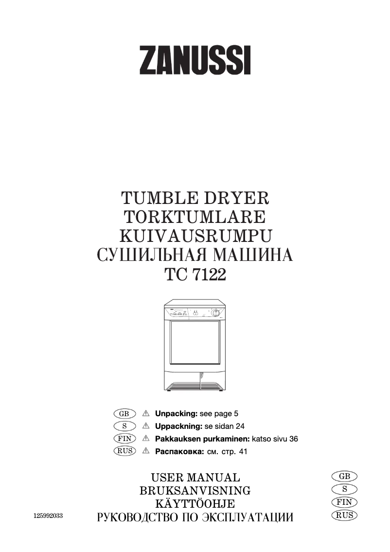 Page 1 de la notice Manuel utilisateur Zanussi TC 7122