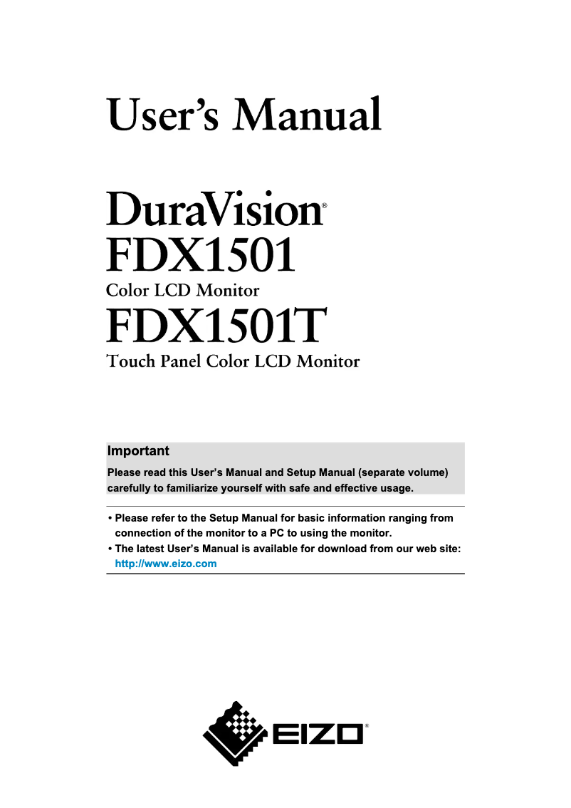 Page 1 de la notice Manuel utilisateur Eizo DuraVision FDX1501T