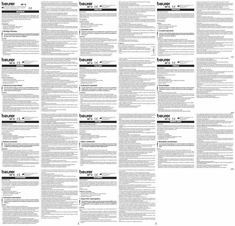 Page n°1 - Manuel d'utilisation et d'entretien Beurer MP 18