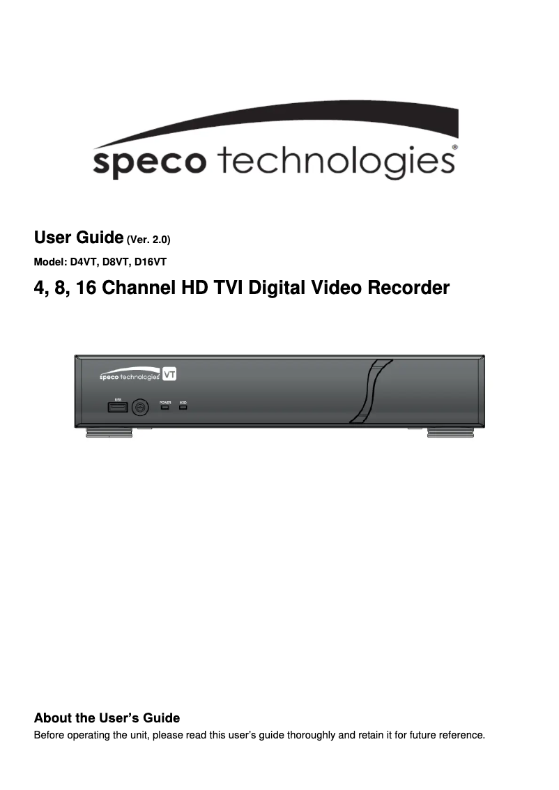 Page 1 de la notice Manuel utilisateur Speco Technologies D4WVTP