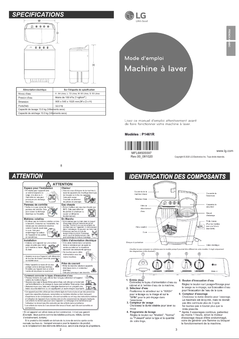 Page 1 de la notice Manuel utilisateur LG P1461R