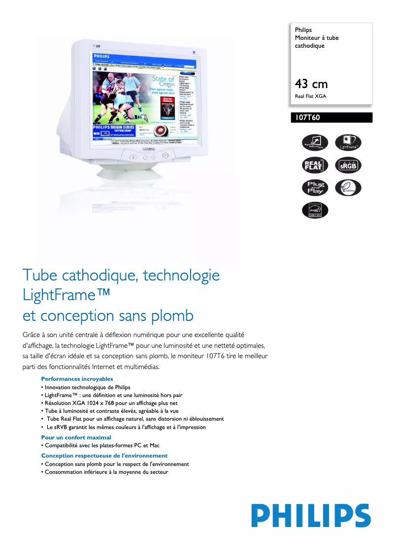 Page 1 de la notice Fiche technique Philips 107T