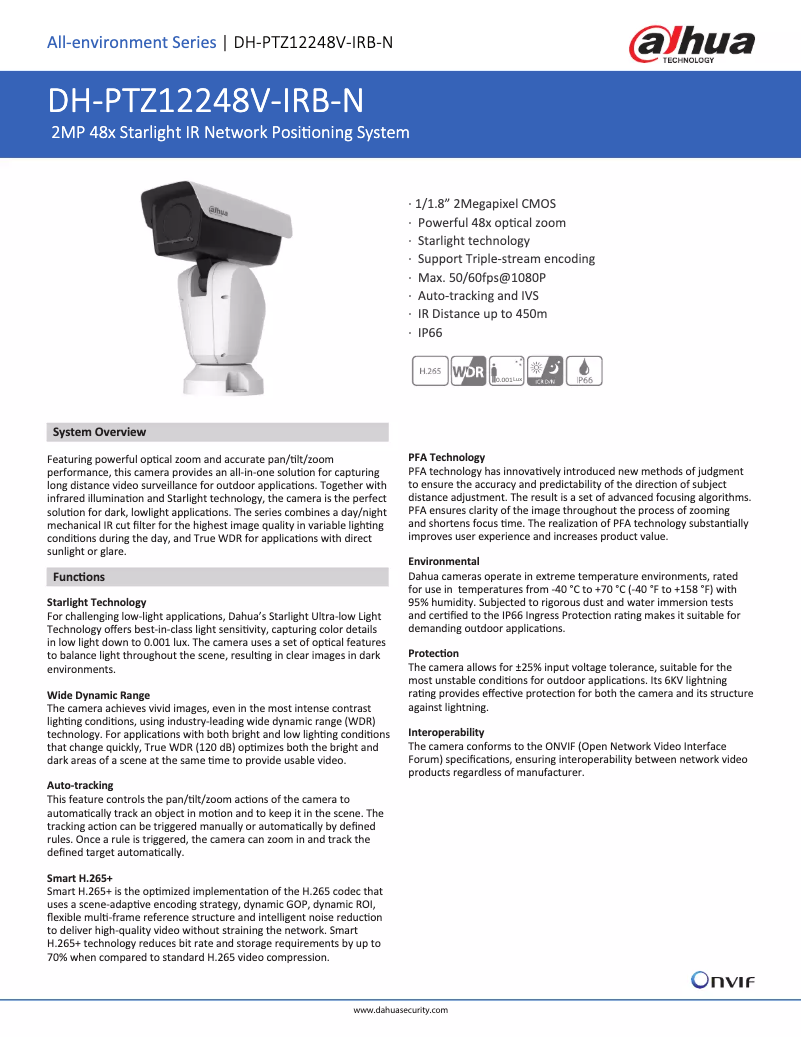 Page n°1 - Fiche technique Dahua Technology PTZ12248V-IRB-N