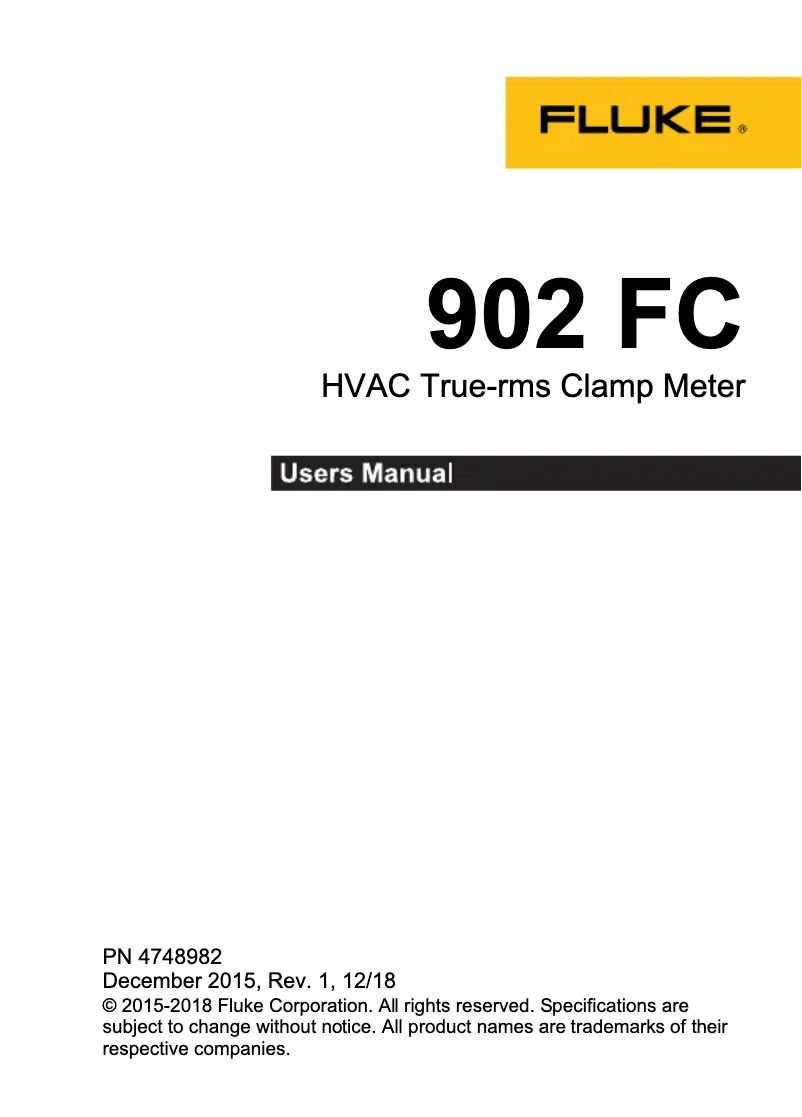 Page 1 de la notice Manuel utilisateur Fluke 902 FC