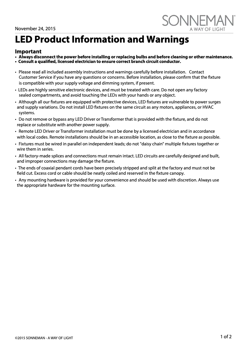 Page 1 de la notice Manuel utilisateur Sonneman Stix 2771.16