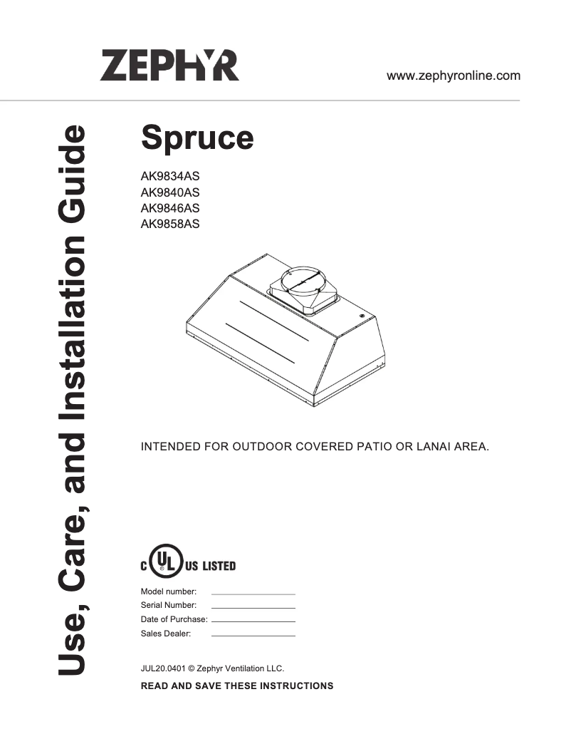 Page 1 de la notice Manuel utilisateur Zephyr Spruce AK9858AS