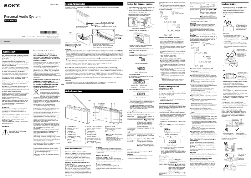 Page 1 de la notice Manuel utilisateur Sony ZS-PE60