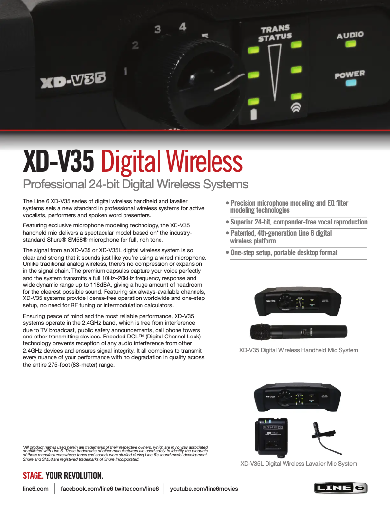 Page 1 de la notice Fiche technique Line 6 XD-V35