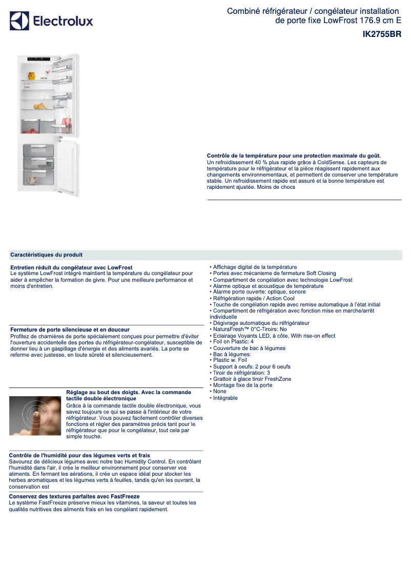 Page 1 de la notice Fiche technique Electrolux IK2755BR