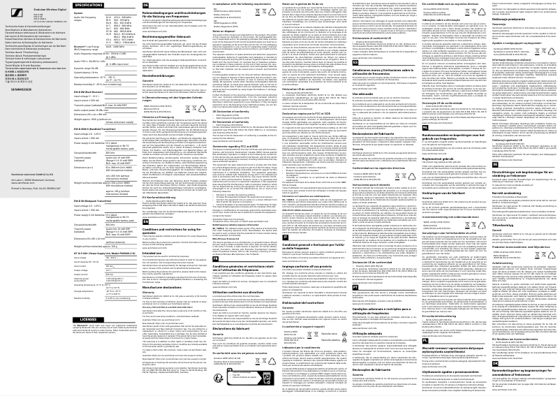 Page n°1 - Instructions de sécurité Sennheiser EW-D SK Base Set
