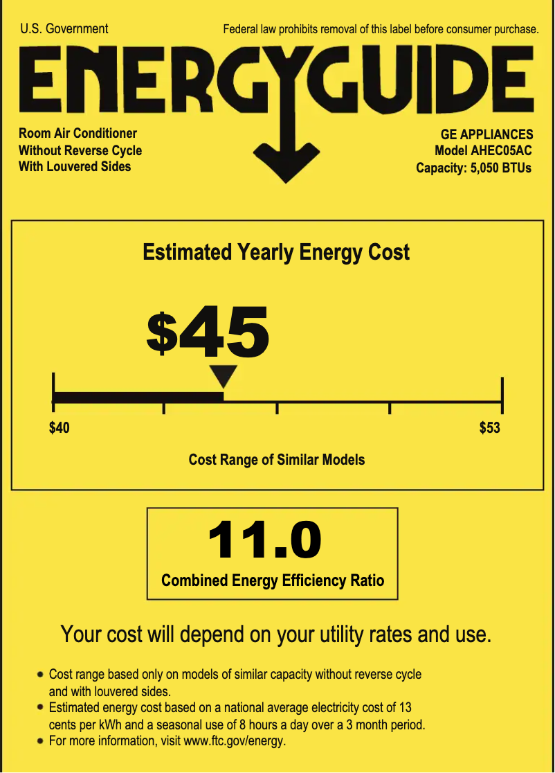 Page n°1 - Label énergétique GE AHEC05AC