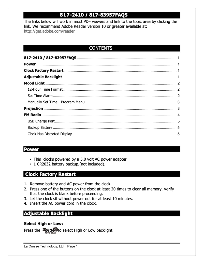 Page 1 de la notice FAQ La Crosse Technology 817-83957