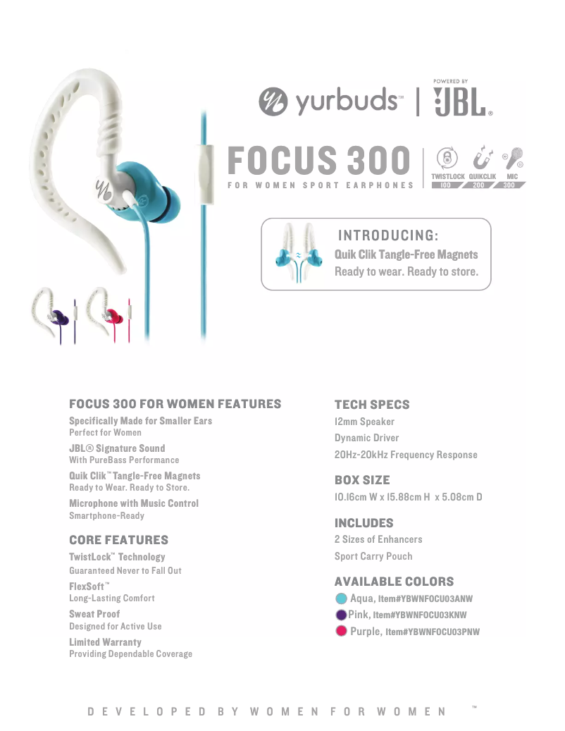 Page n°1 - Fiche technique Yurbuds Focus 300