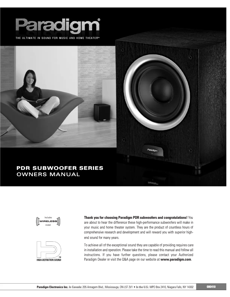 Page 1 de la notice Mode d'emploi Paradigm PDR 100