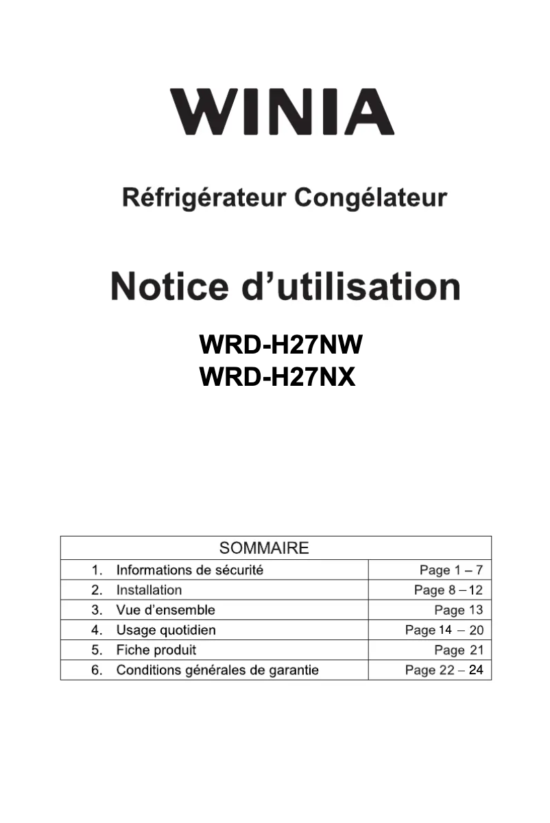 Image de la première page du manuel de l'appareil WRD-H27NX