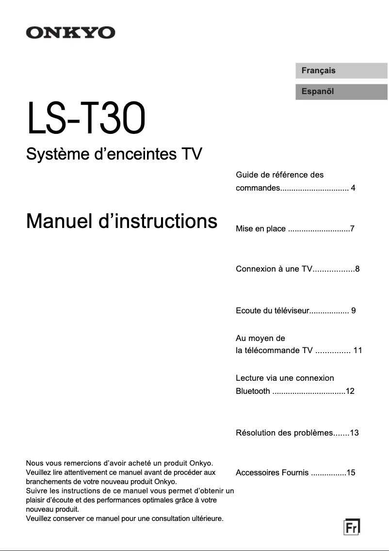 Page 1 de la notice Manuel utilisateur Onkyo LS-T30