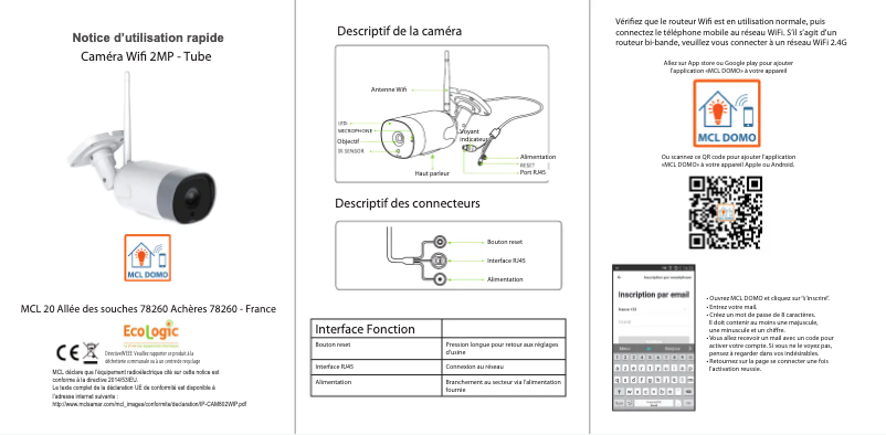 Page 1 de la notice Manuel utilisateur MCL IP-CAM802WIP