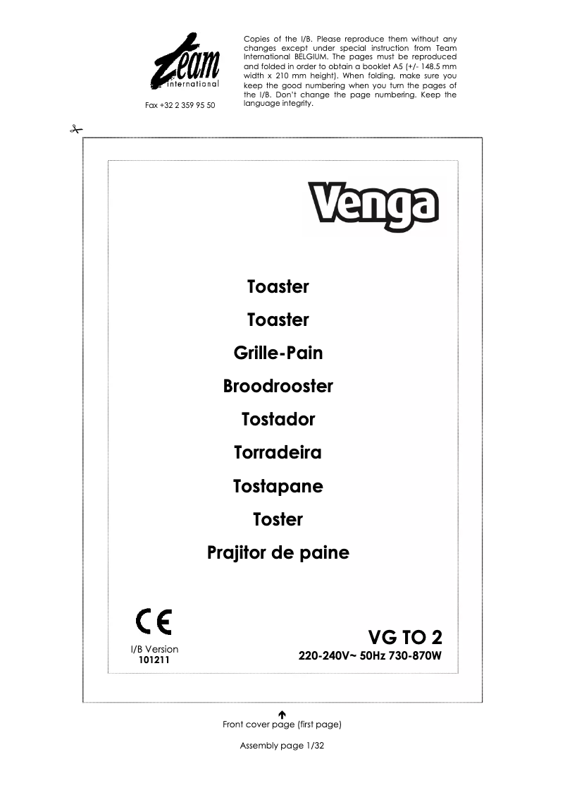 Image de la première page du manuel de l'appareil VG TO 2