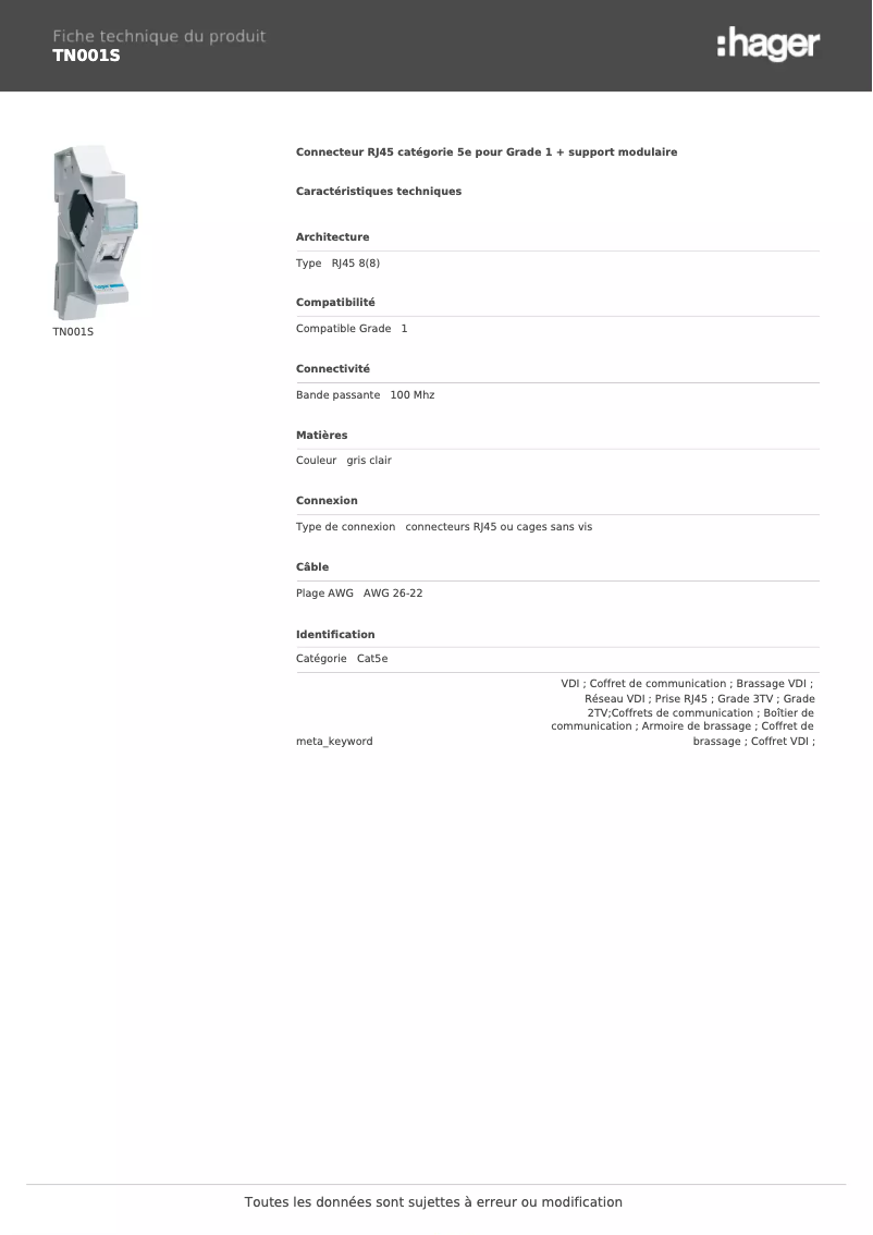 Image de la première page du manuel de l'appareil TN001S