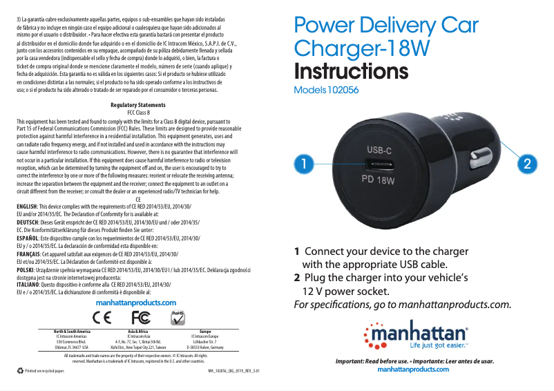 Página 1 del manual Manual de usuario Manhattan 102056
