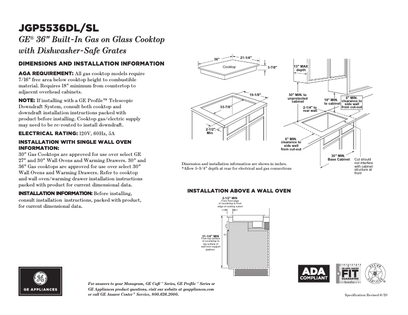 Page n°1 - Fiche technique GE JGP5536DLBB