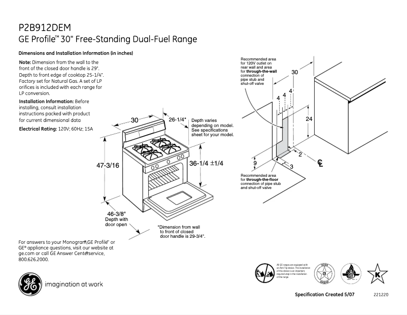 Page n°1 - Fiche technique GE P2B912DEMBB