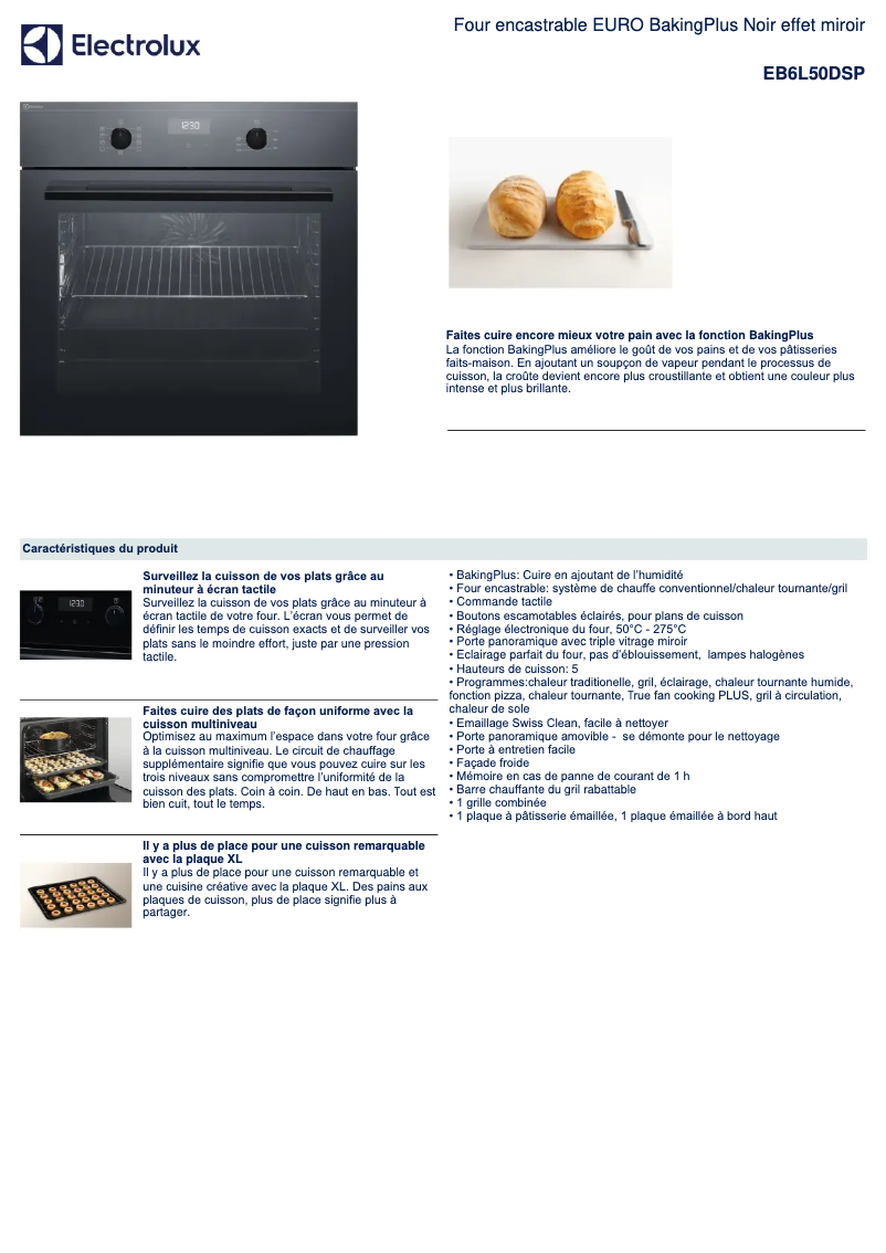 Page 1 de la notice Fiche technique Electrolux EB6L50DSP