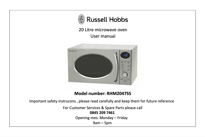 Página 1 del manual Manual de usuario Russell Hobbs RHM2047SS