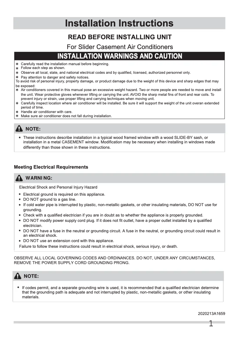 Page n°1 - Guide d'installation Frigidaire FFRS1022Q1