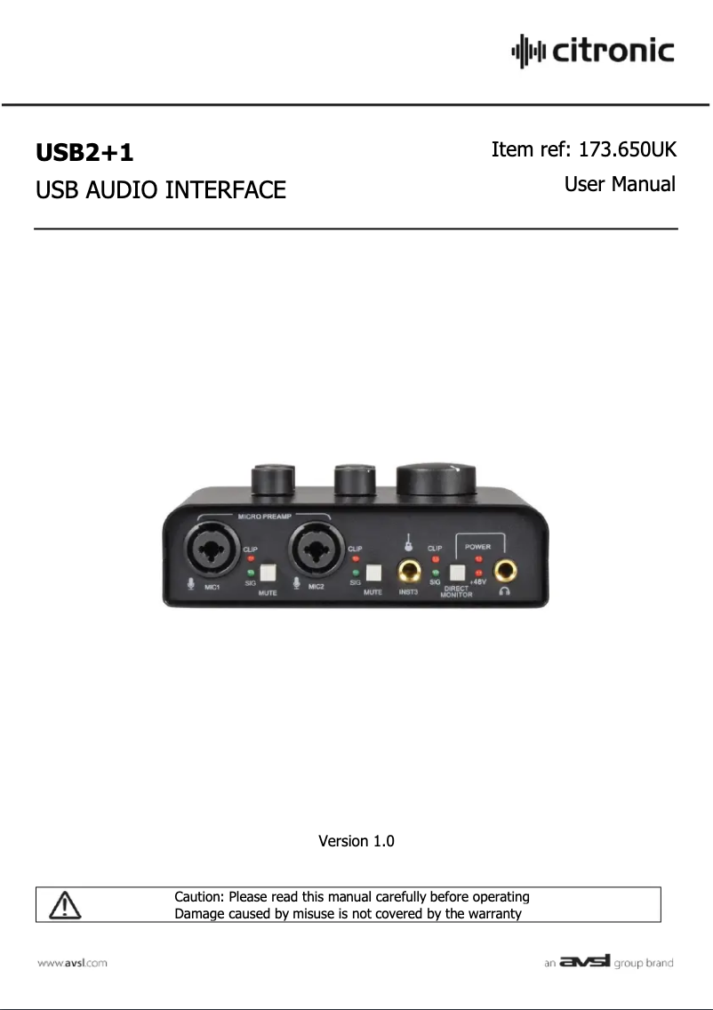 Page 1 de la notice Manuel utilisateur Citronic USB2+1