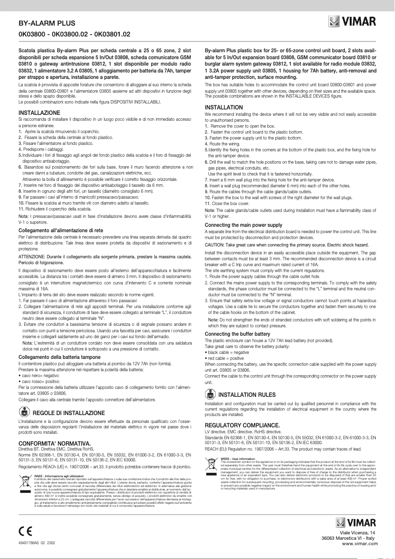 Page n°1 - Instructions / montage Vimar 03814