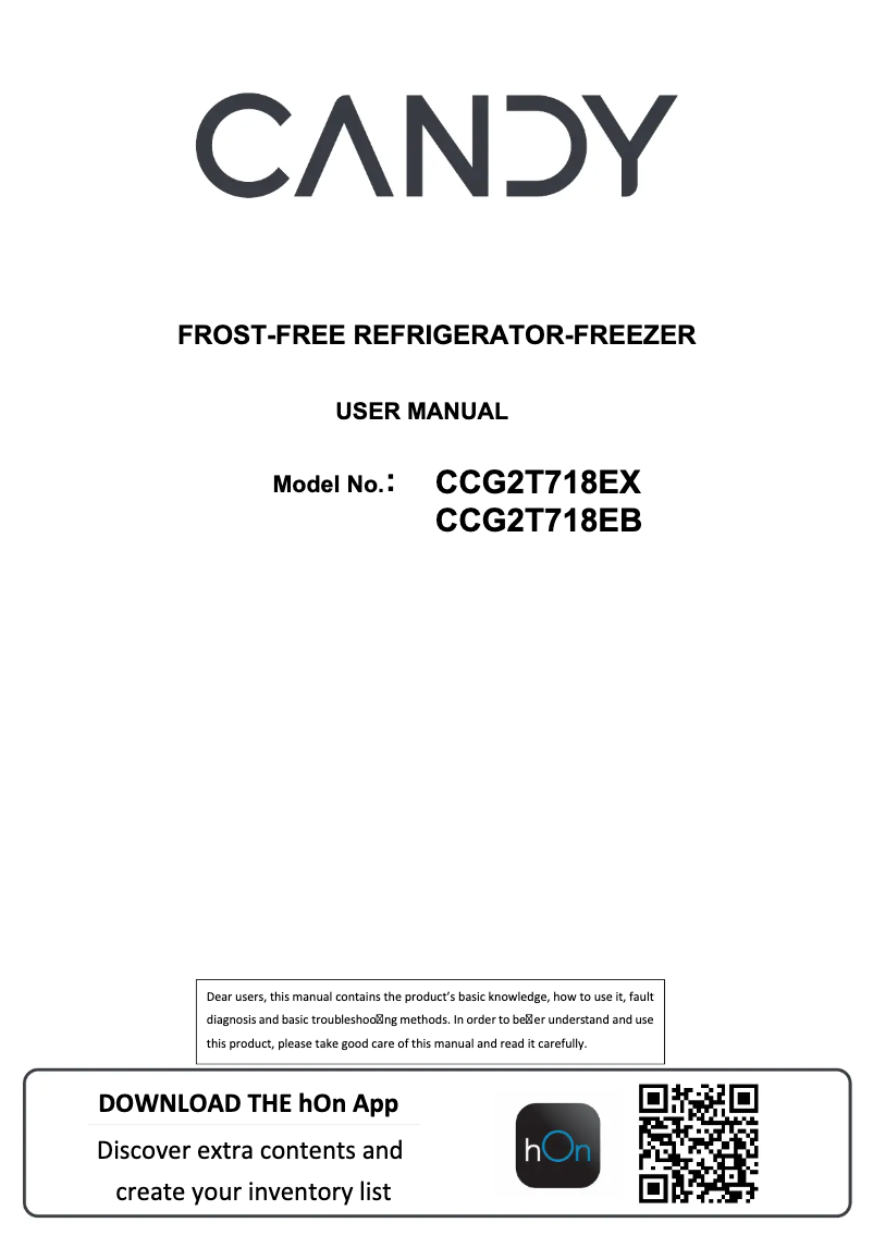 Page 1 de la notice Manuel utilisateur Candy CCG2T718EX